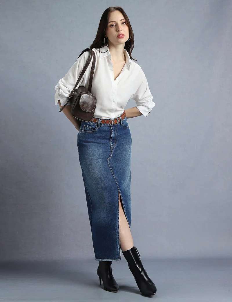 inkd تنورة جينز نسائية – فيت مرن وراحة